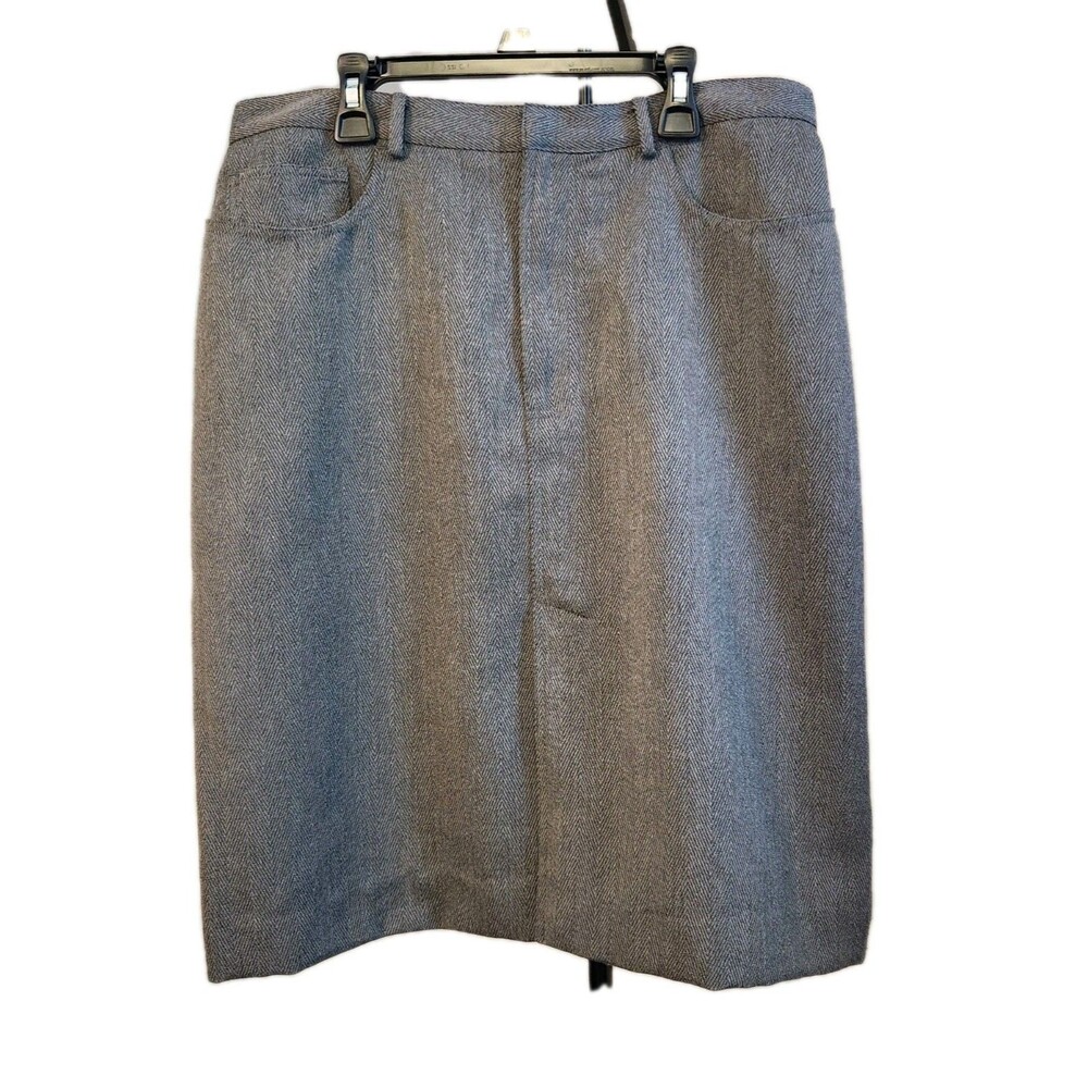 J.Khaki Womens 14 Gray Herringbone Skirt Front Split Zip Knee Length Work Office